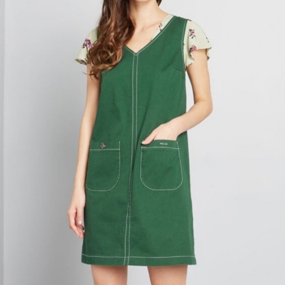 ModCloth One More Thing Jumper Dress Kelly Green Women's Plus Size 1X